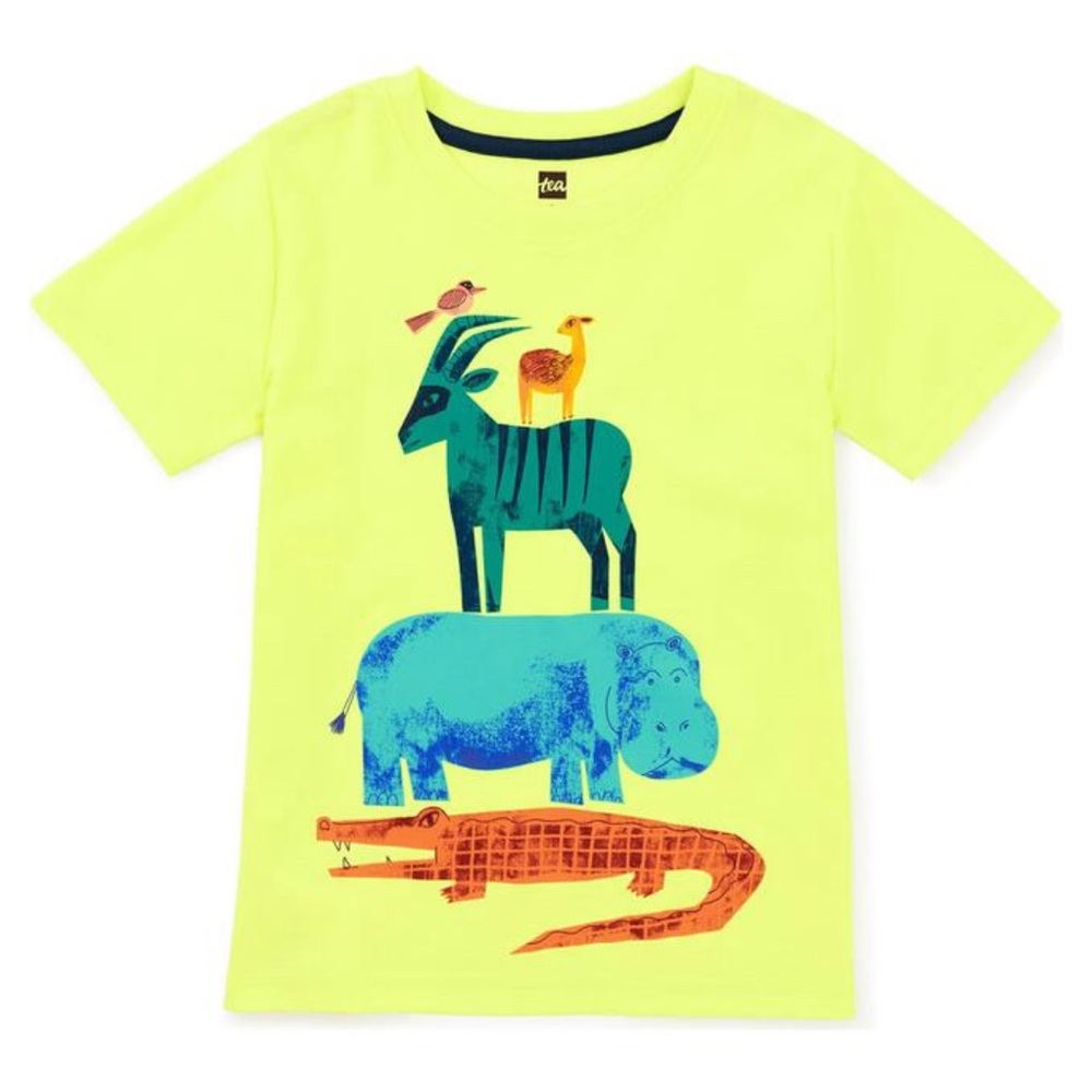 NWT Tea Collection Stacked Animals Graphic Tee, Size 6-9 Months